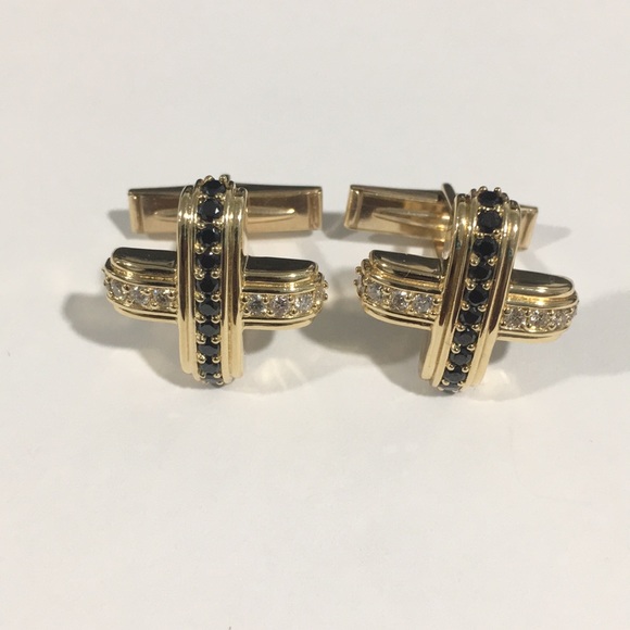 14k Yellow Gold Black & White Diamonds 💎Cufflinks